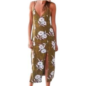 Silence + Noise Midi Strappy Back Green Floral Tropical Dress Size 6